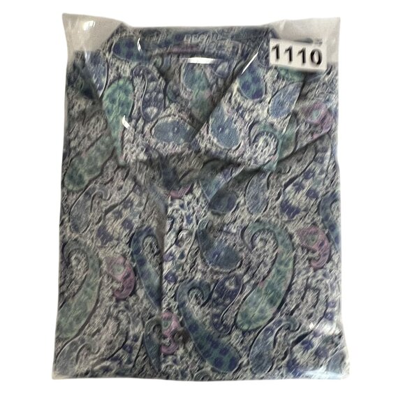 70s Psychedelic Blue Purple Paisley Long Sleeve Mens Button Up Shirt Italy Woven - Picture 15 of 15
